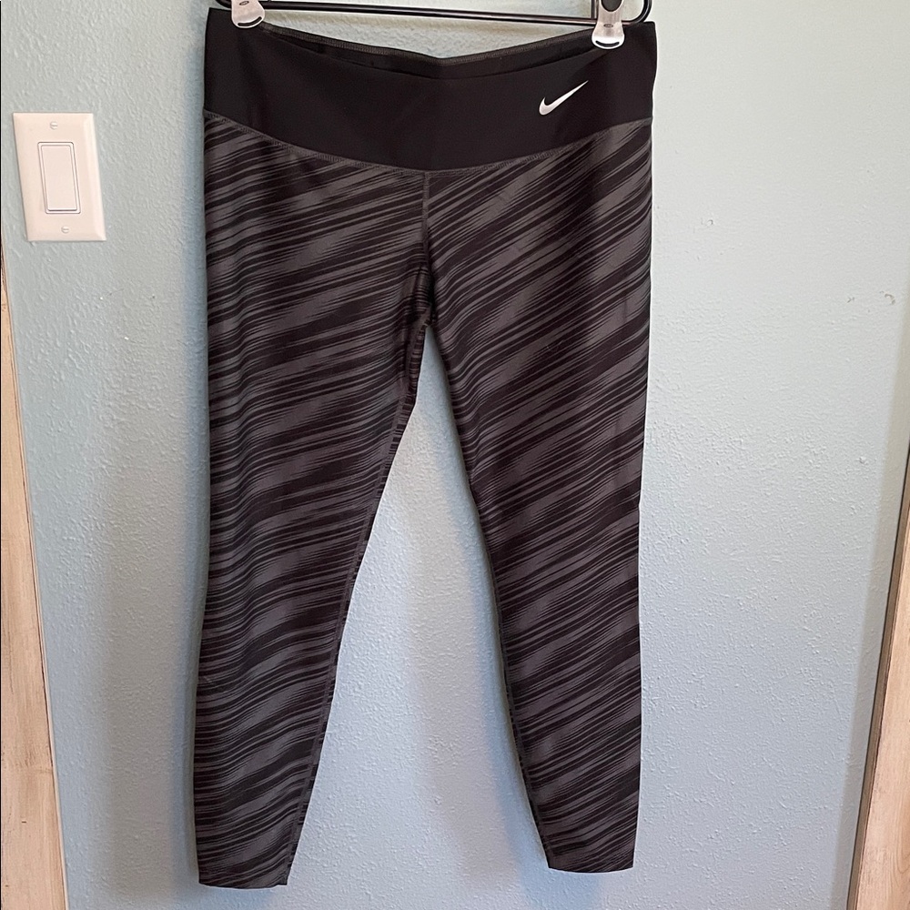 Nike Black and Gray Striped Leggings
